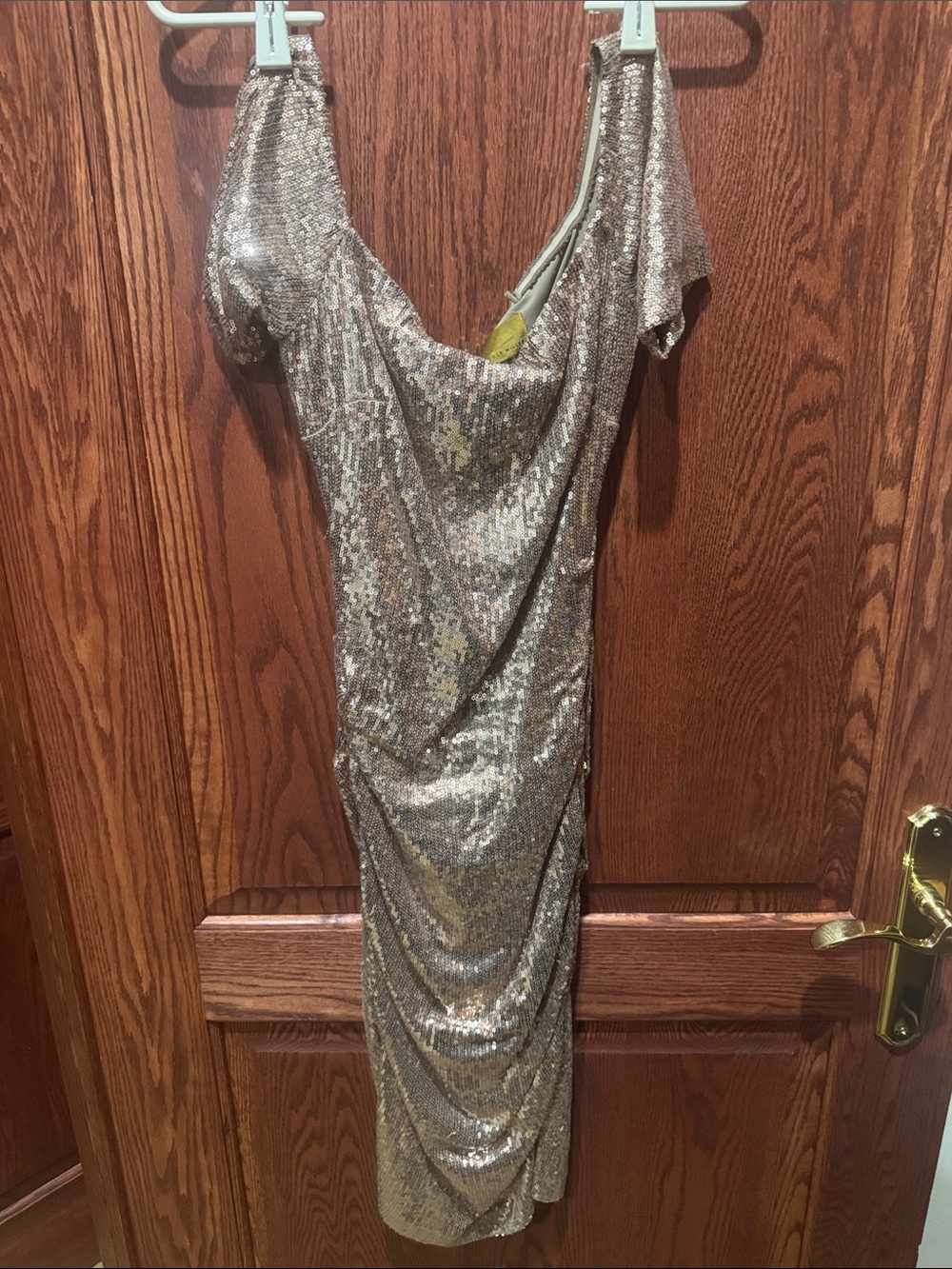 Nicole Miller One-Shoulder Sequin Dress in Metallic Gold